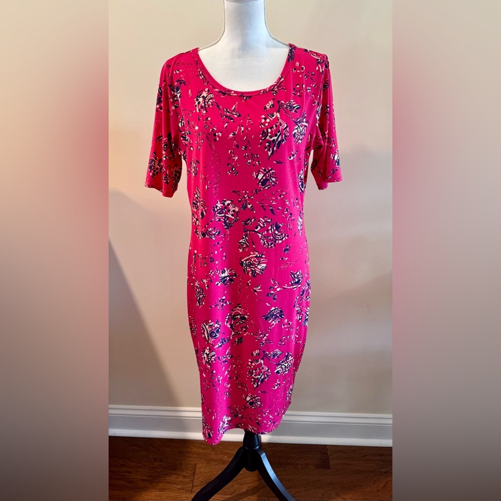 LuLaRoe Vibrant Pink Floral Midi Dress